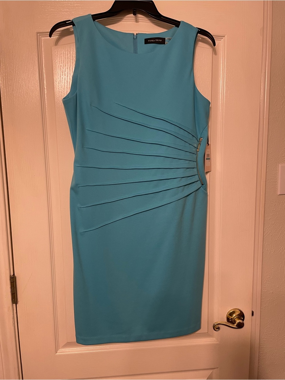 Ivanka Trump Sleeveless Sheath Dress in Aqua Blue